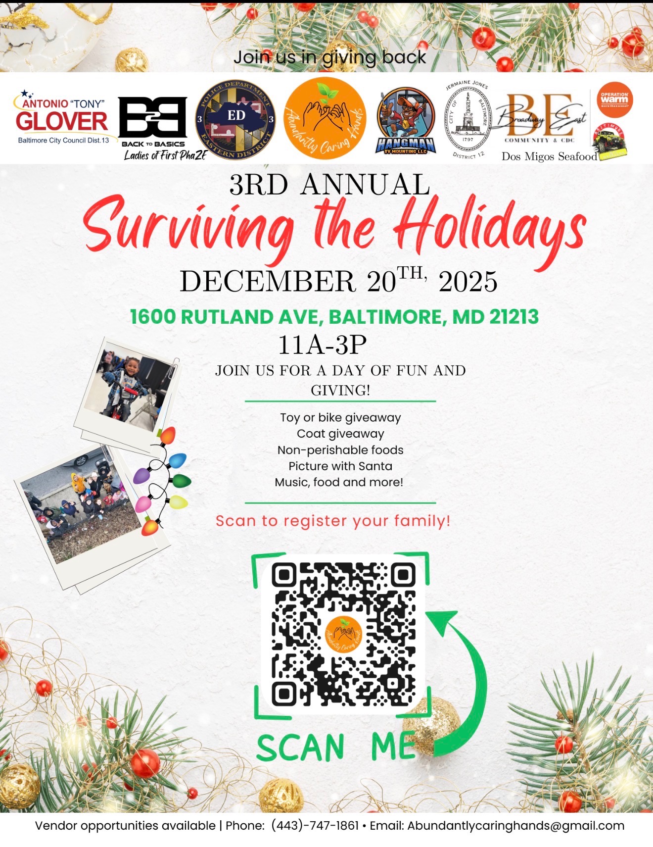 Surviving The Hollidays Donation Drive Flyer